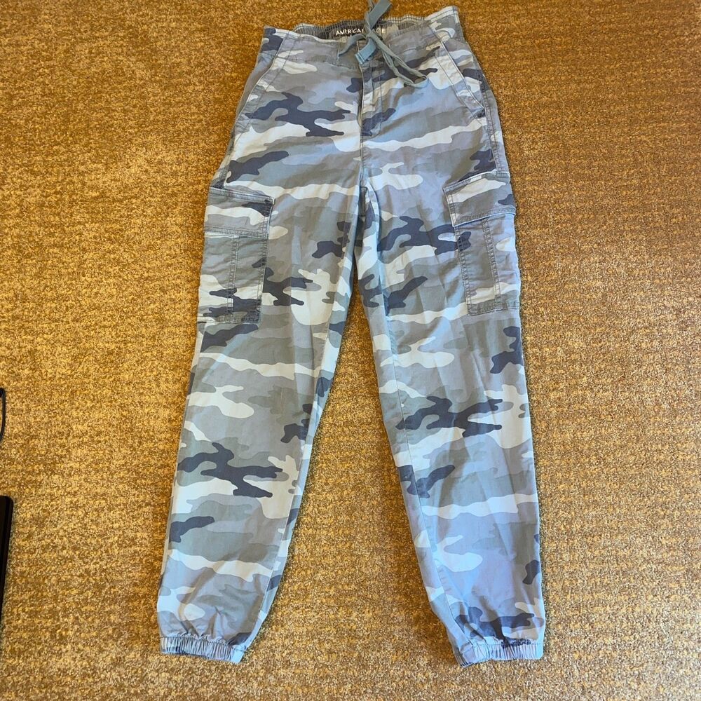 American Eagle Pants Women 4 Green Camo Cargo Joggers Camouflage Hunting Camping